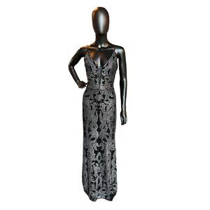 Betsy & Adam Black and Silver Prom Dress
